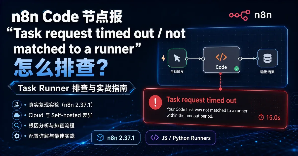 n8n Code 节点 Task request timed out 与 Task Runner 未匹配的排障实测封面