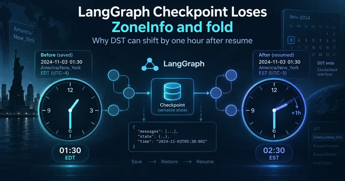 LangGraph checkpoint round-trip losing ZoneInfo and fold, causing a one-hour DST wall-clock shift after resume
