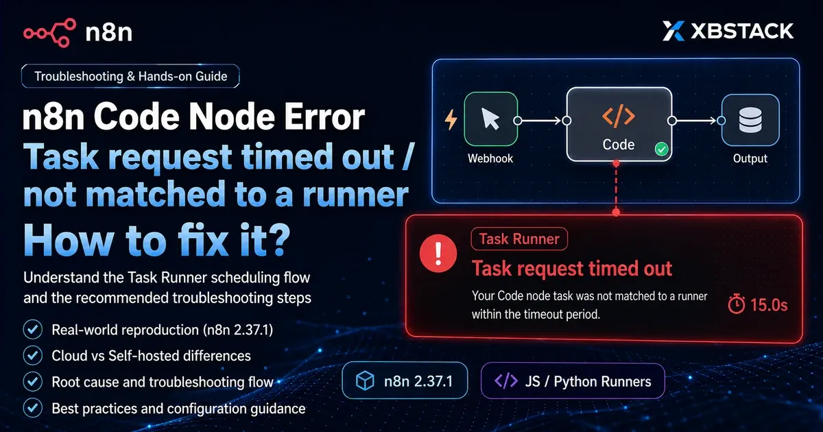 n8n Code Node Task request timed out and not matched to a Task Runner troubleshooting cover