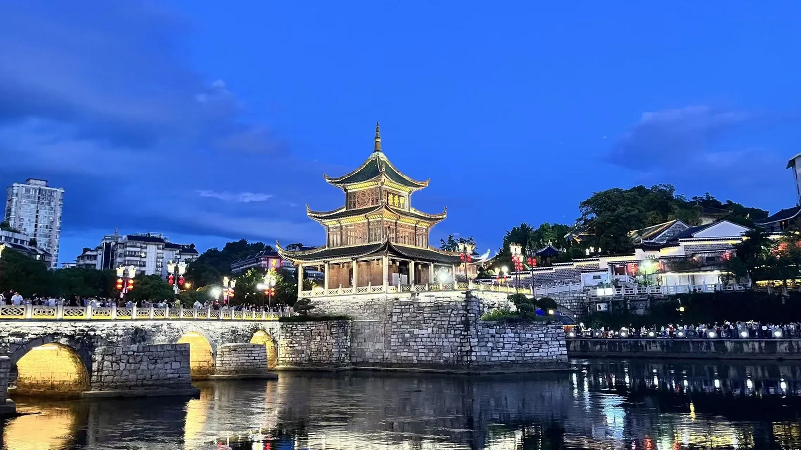 Jiaxiu Pavilion beside the Nanming River in Guiyang