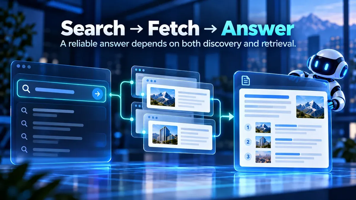 Search Fetch Answer architecture comparison for trustworthy AI agent web search