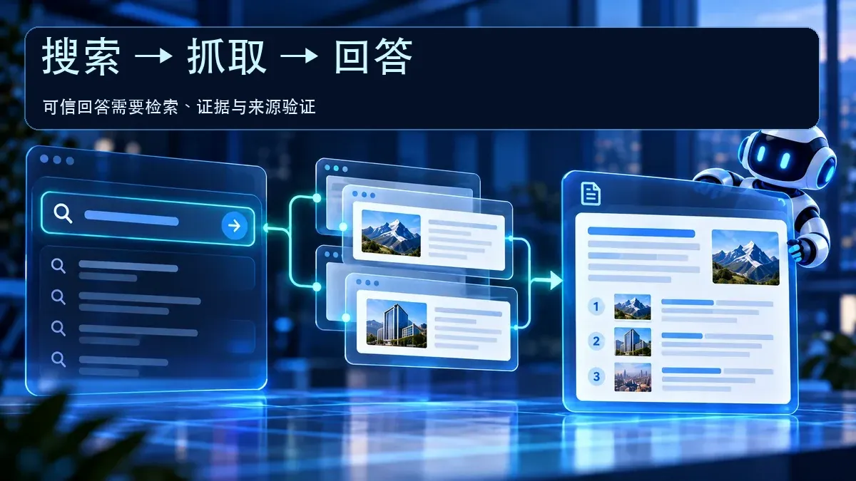 Search、Fetch 和 Answer 的职责分工示意图