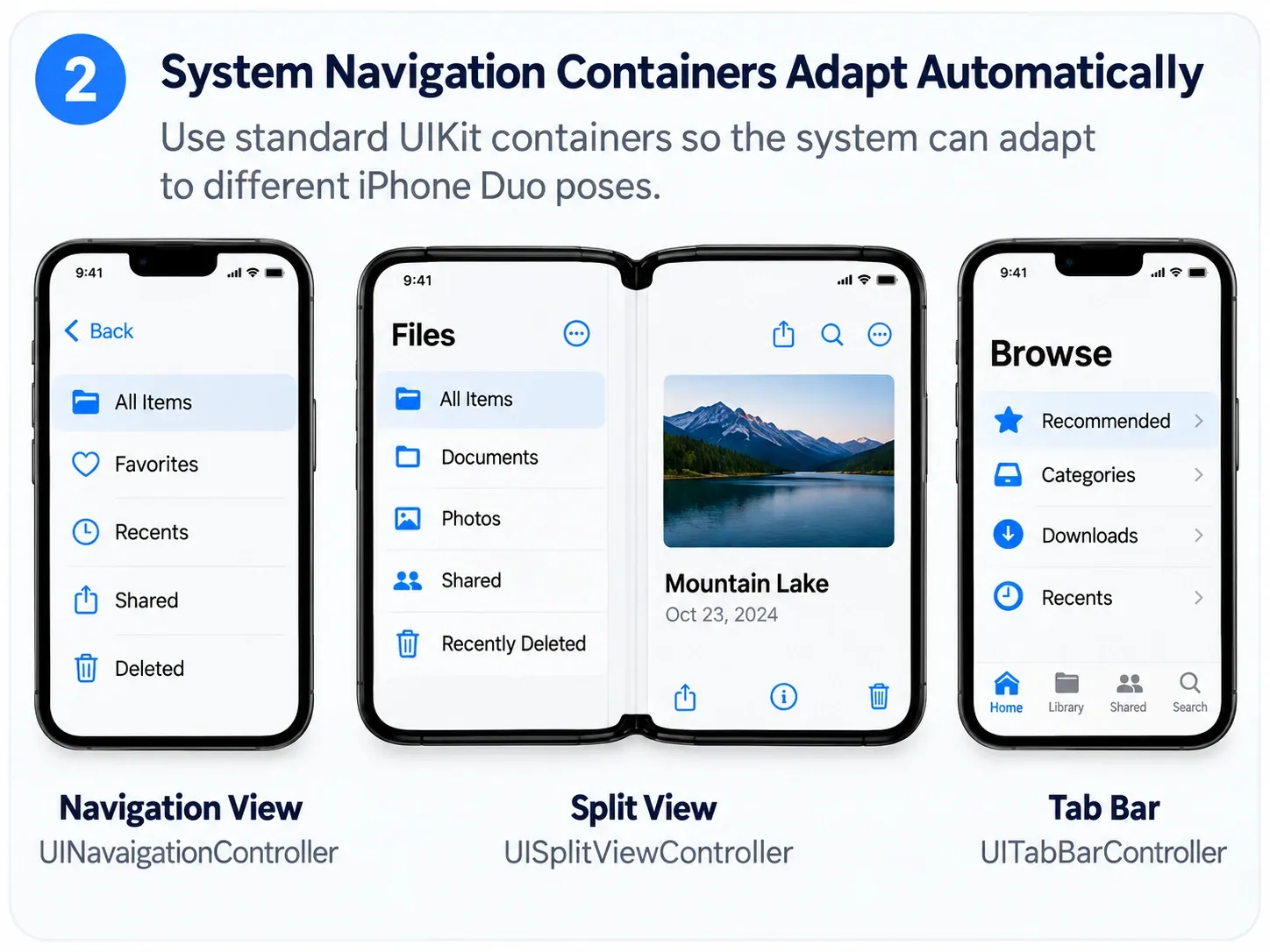 System navigation, split view, and tab bar containers adapting across available space