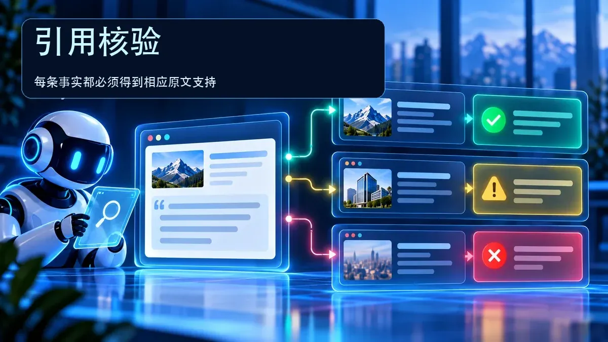 引用校验：检查具体断言与来源片段是否匹配