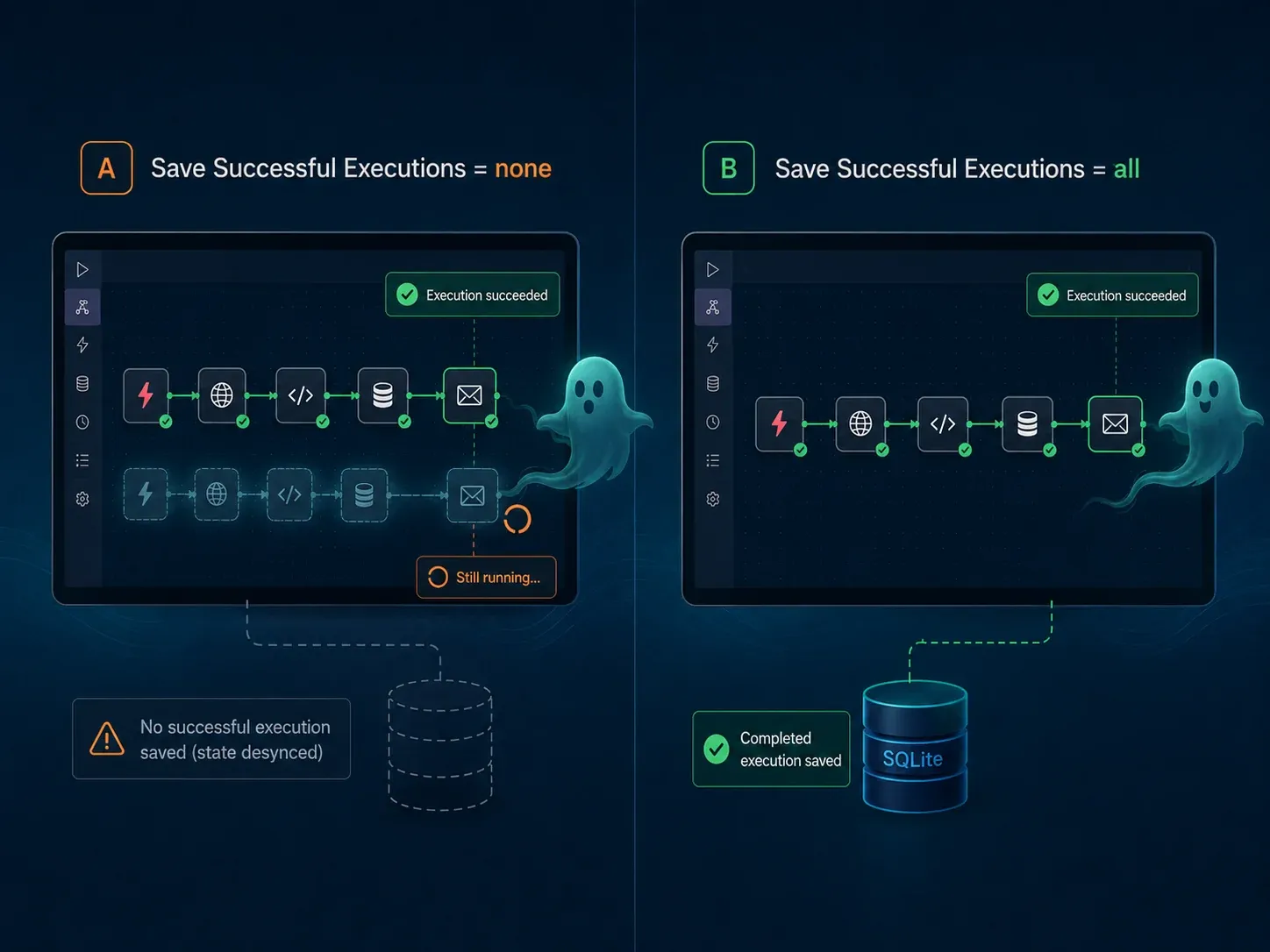 n8n 2.36.6 Save successful executions 为 none 与 all 时的 Zombie Execution A/B 对照