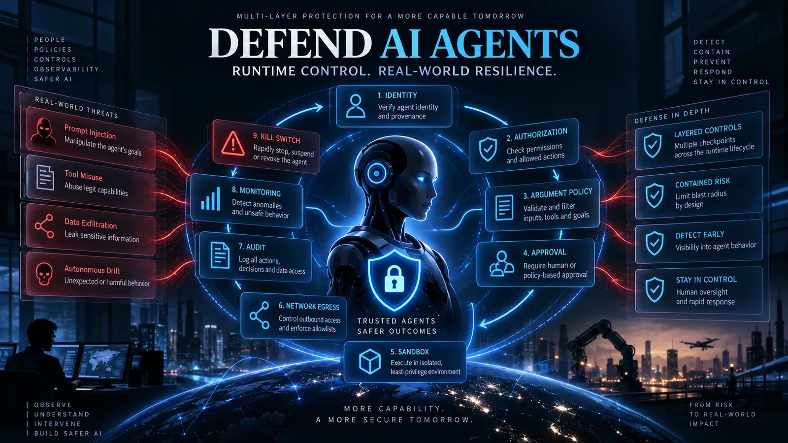 AI Agent Runtime Control 防御链:Identity、Authorization、Argument Policy、Approval、Sandbox、Network Egress、Audit、Monitoring 与 Kill Switch