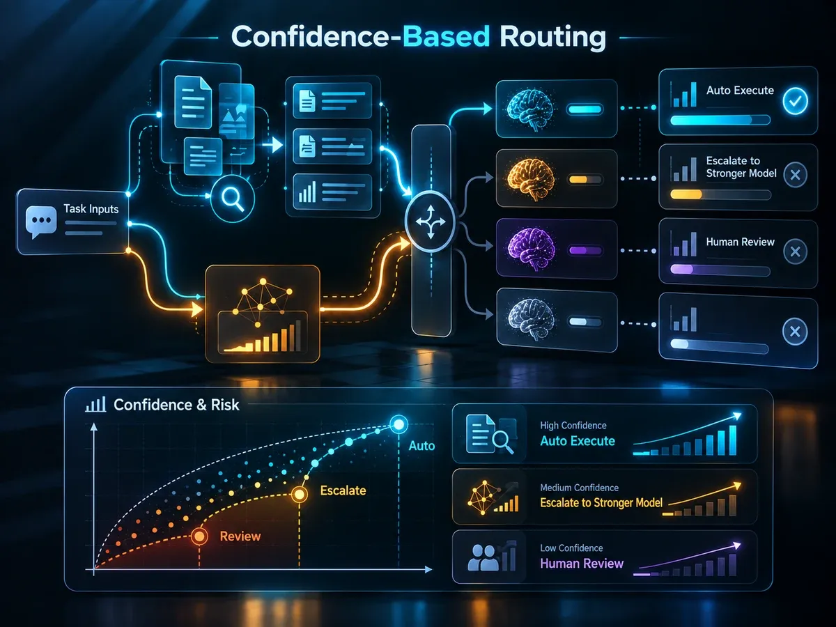 Confidence-Based Routing:高置信度低风险任务自动执行,中等置信度升级到更强模型,低置信度或高风险任务进入人工复核