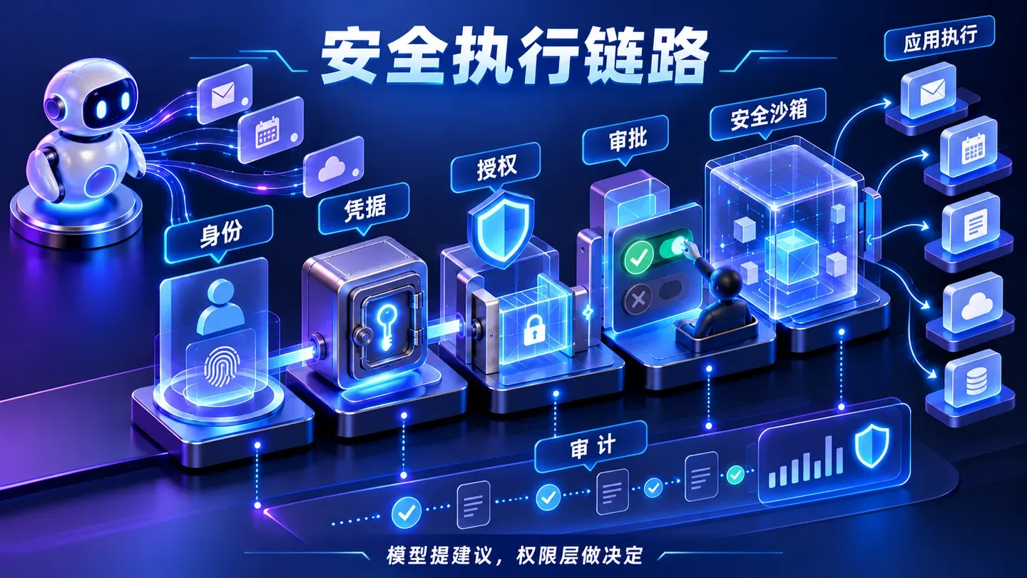 Personal AI Agent security execution workflow from identity and credentials through authorization, user approval, sandboxed execution and audit