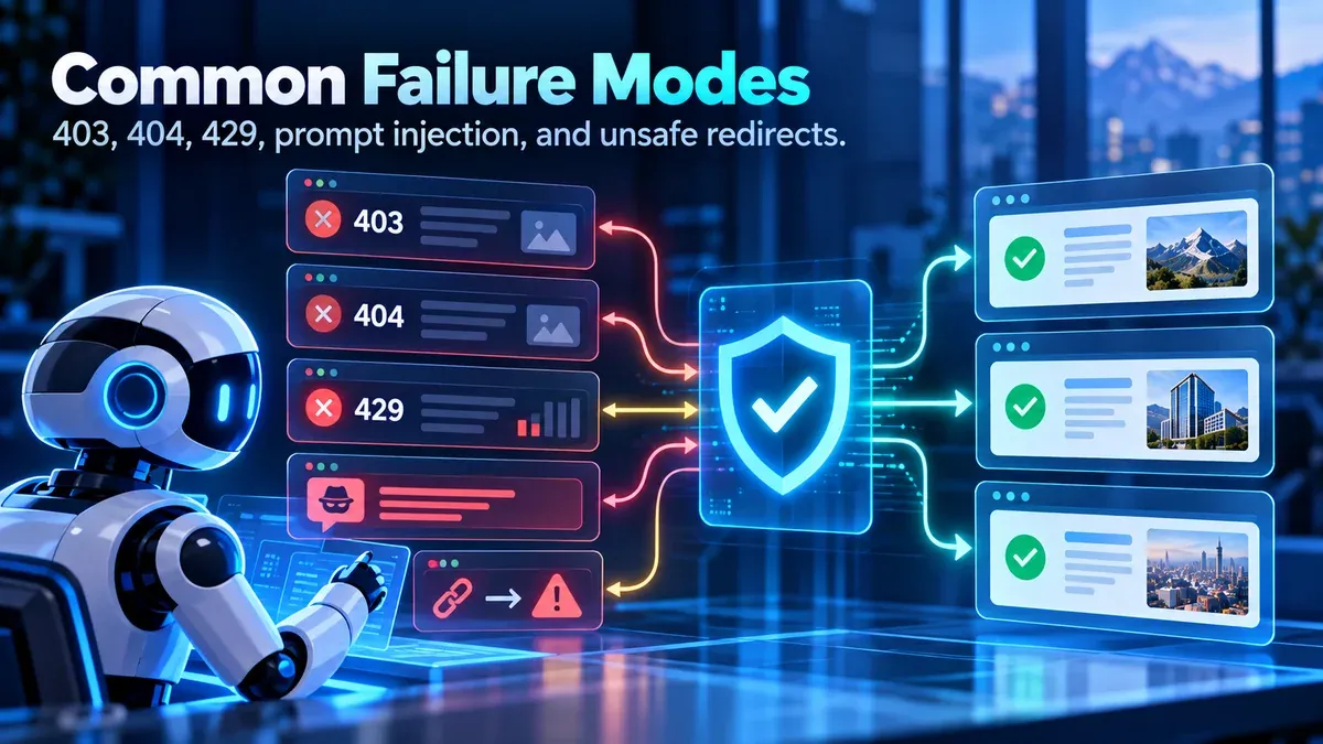 Common AI agent web search failures: 403, 404, 429, prompt injection and unsafe redirects