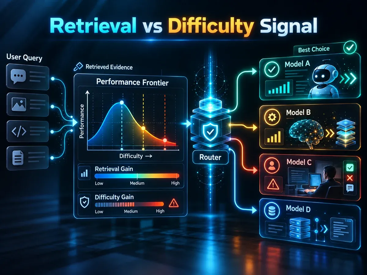 Retrieval vs Difficulty Signal:检索证据与难度信号共同进入 Router,但真正需要通过消融实验确认谁推动了 Performance Frontier