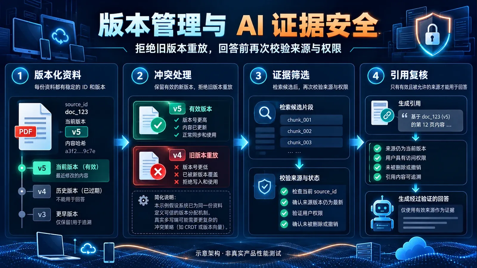 资料版本、冲突处理、证据筛选和回答前最终引用复核