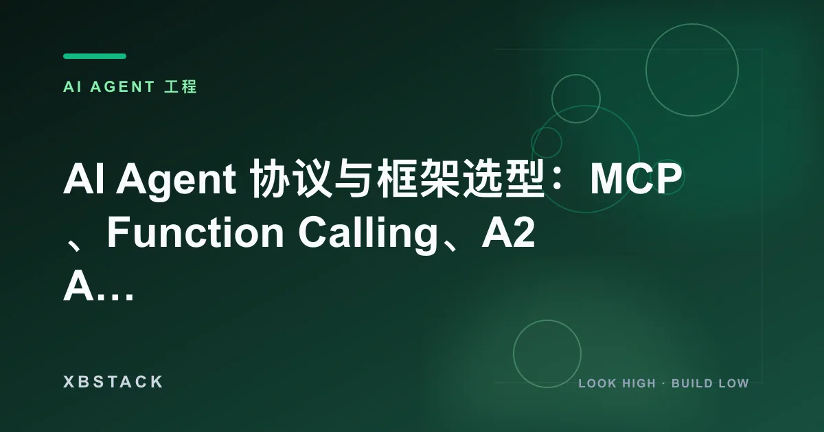 AI Agent 协议与框架选型：MCP、Function Calling、A2A、LangGraph、AutoGen、CrewAI 怎么选？：AI AGENT 工程文章封面