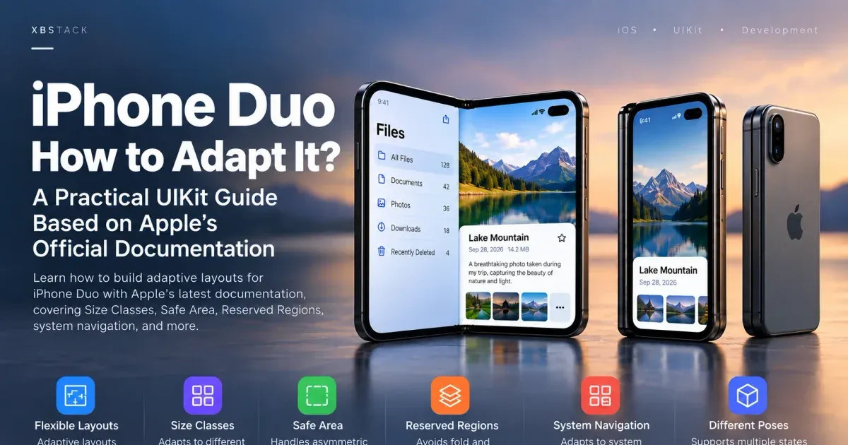 iPhone Duo UIKit adaptation guide covering flexible layouts, Size Classes, Safe Areas, Reserved Regions, and system navigation