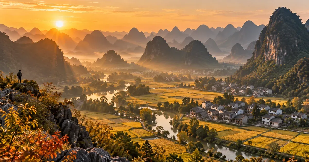 贵州秋季旅行中兴义峰林与威宁高原湿地形成对比的旅行封面