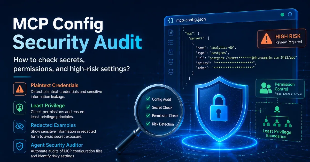 MCP configuration security review for secrets, shell, remote MCP, and permissions