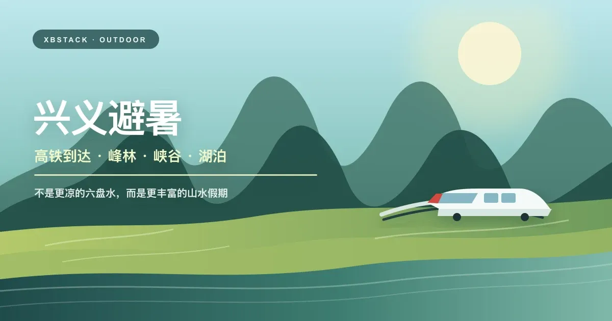 兴义峰林、峡谷、湖泊与高铁元素组成的夏季旅行封面 - XBSTACK
