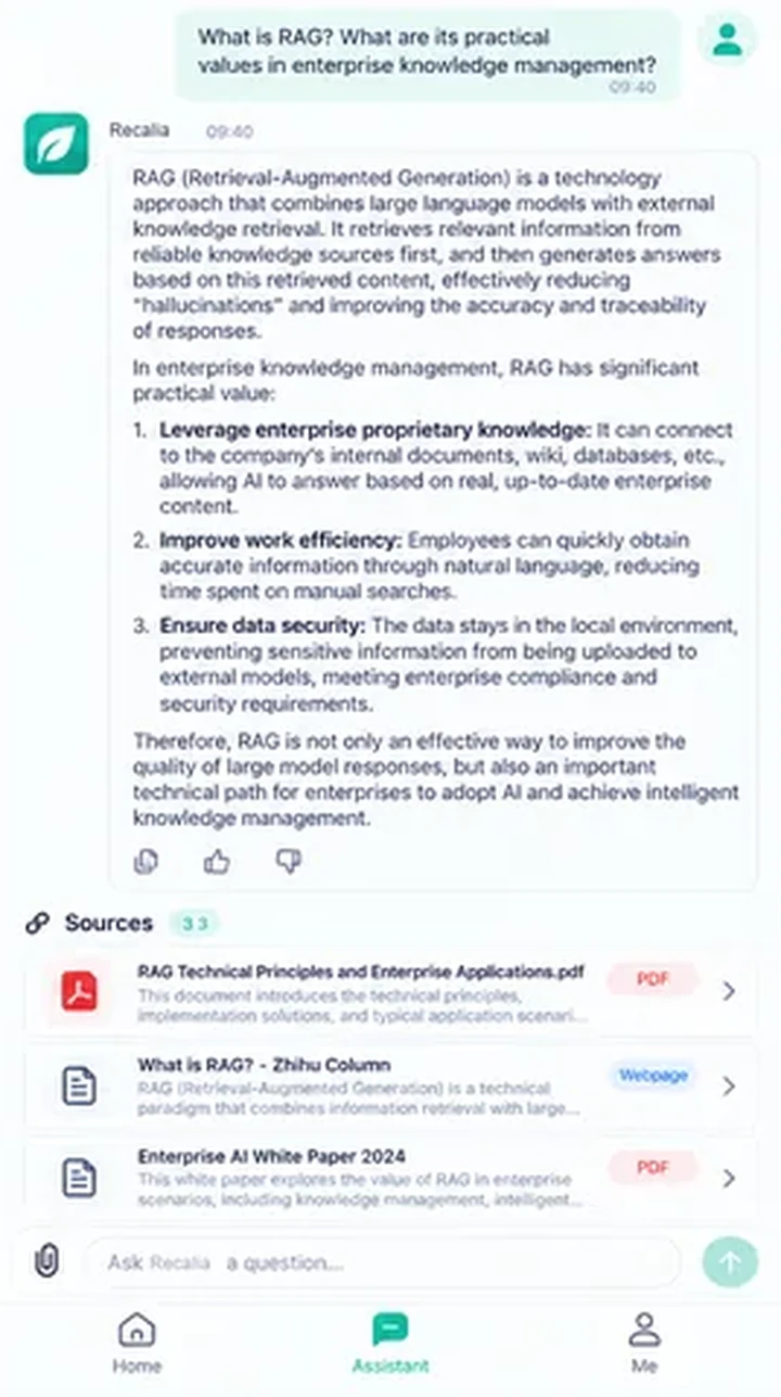 Recalia Cited answers interface preview