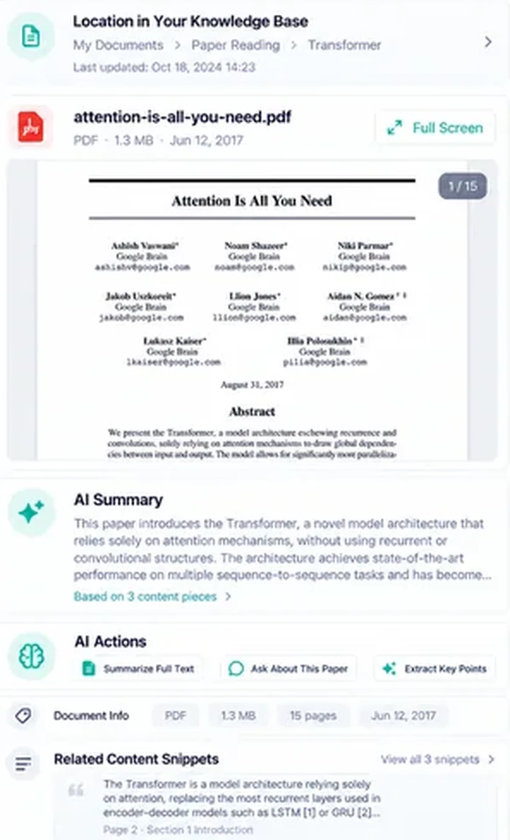 Recalia document preview interface